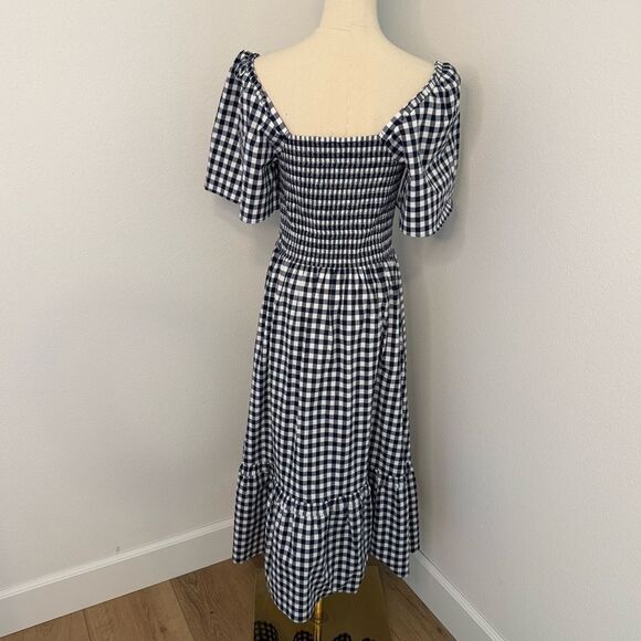 [Draper James] Navy Blue and White Ruffled Gingham Midi Sundress - Size Small - Picture 3 of 4